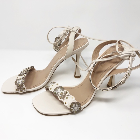 Coach Floral Embellished Ankle Strap Heels – Size 9.5B – Ivory/Nude - Picture 7 of 12